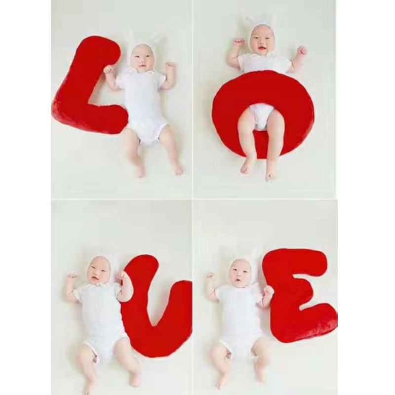 速发婚o摄影儿童拍照创意道具柔软抱枕红字母l纱v新e生儿百天周岁
