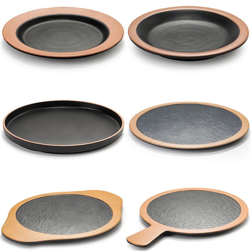 速发子胺盘盘仿瓷黑色圆盘塑料西餐牛排密圆形平盘披萨托盘烤肉盘