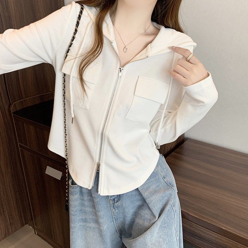 速发肚码胖肩连帽拉链双口袋长袖卫衣开衫微正妹妹遮大百搭上衣,女装/女士精品,大码内搭,淘宝优惠券,粉丝福利购,淘宝优惠卷