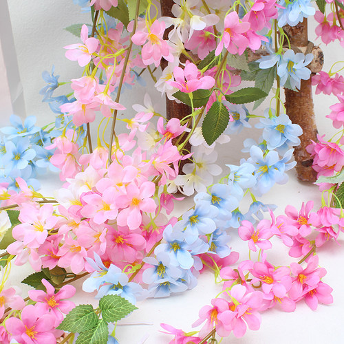 速发迎春花藤条假花条婚庆吊篮室内吊顶空调暖气管道遮挡壁挂装饰