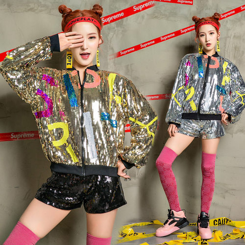 速发嘻S新演出服装亮片领舞外套爵士舞套装街舞长袖表哈D演服套装