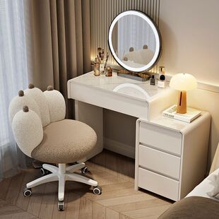 2026新款化妆桌小户型实木梳妆台斗柜一体卧室奶油复古风简约现代