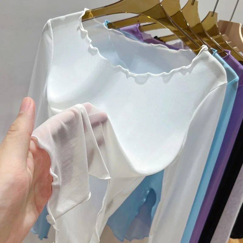 Mesh base shirt long sleeved see through top网纱长袖透视上衣
