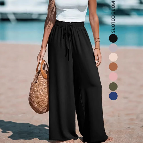 休闲抽绳阔腿直筒长裤女drawstring wide leg straight leg pants