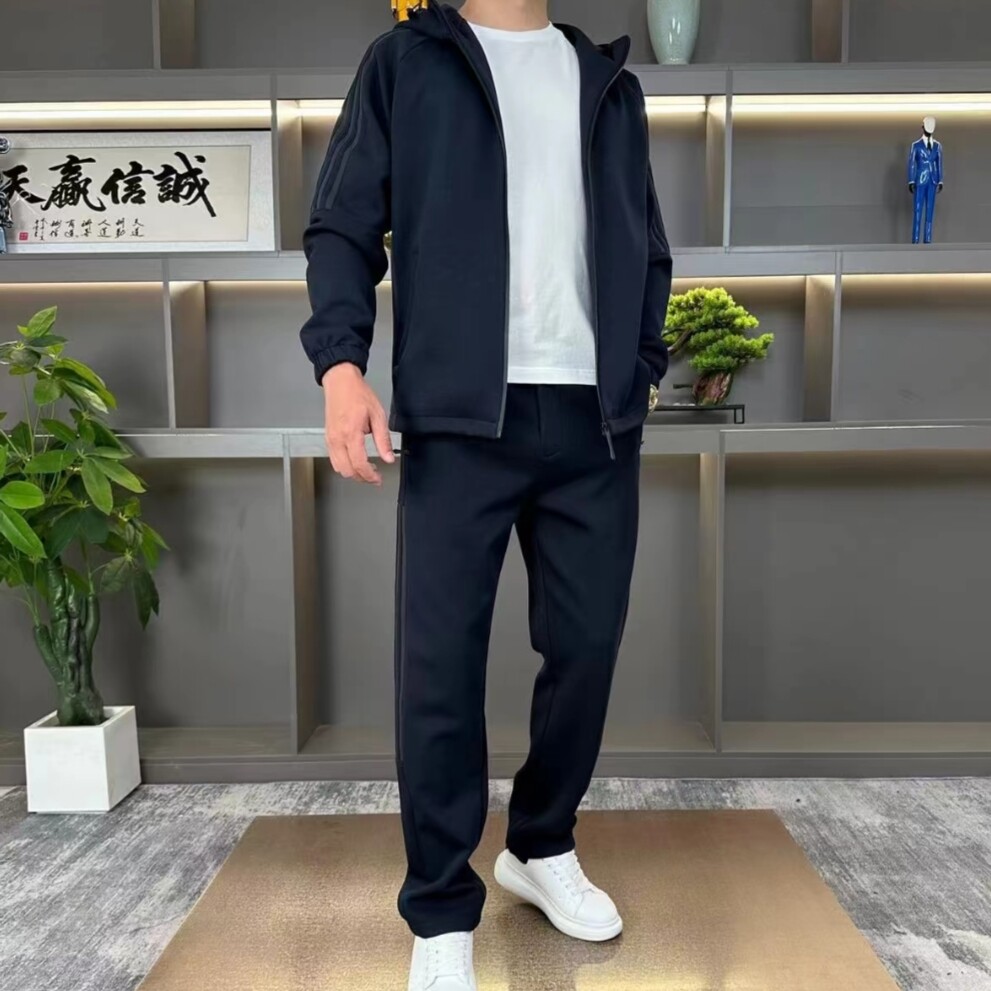 秋季新款男士连帽休闲套装欧货