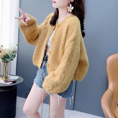 复古麻花加厚圆领毛衣开衫女早春2025新款款百搭小个子针织外套潮