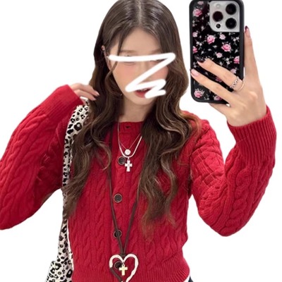 秋冬季2025新款小个子高级感本命新年穿搭红色毛衣外套女针织开衫