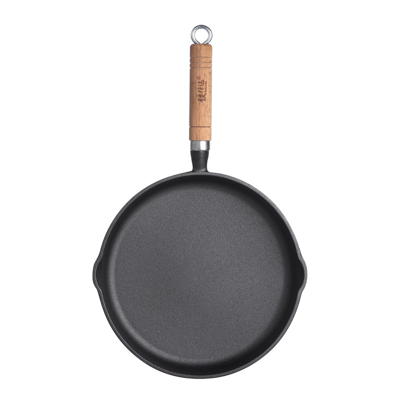 铁仕达 木柄加厚铸铁小平底锅无涂层牛排煎锅不粘煎蛋锅辅食锅