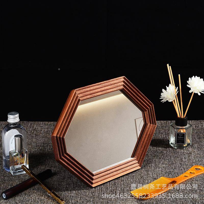 现八货古实木梳妆台式化妆镜桌面复中式梳妆镜03265黑胡桃木角简