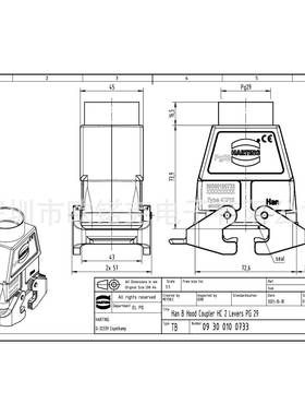 HARTNG浩亭I03001900733哈丁矩形连接器PVV高构顶出线双结锁扣