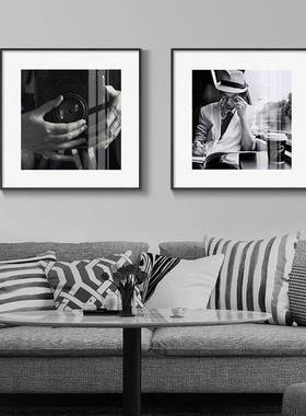 现代黑白物人饰摄影装35109画餐组厅文艺挂画方形四联客厅合画样