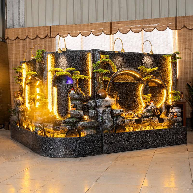 EKK水幕流水玄关屏风外假喷泉户园林庭院造景养墙鱼池拐角山落地