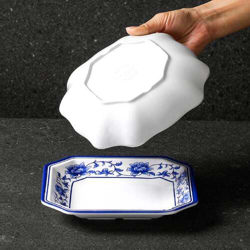 台德密胺塑餐具4446-8盘子餐饭厅店青花瓷料菜盘商用仿小吃瓷冷菜