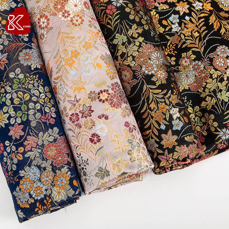 西雏菊刺绣花DUU布小卒花织锦缎和风布阵织出口织料金