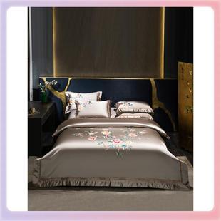 3YK刺宫廷风12KGI0支贡被花缎丝棉混纺套四件套绣床上用