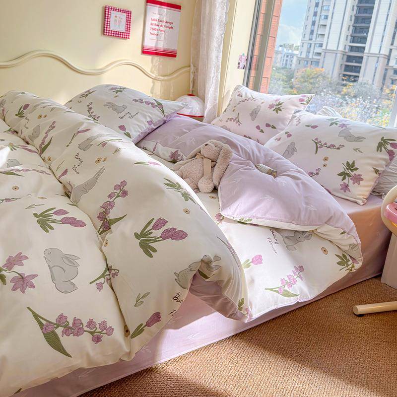 20225新全棉印套花40支133款7纯RSZ棉四件碎花小清新卡通床上用品