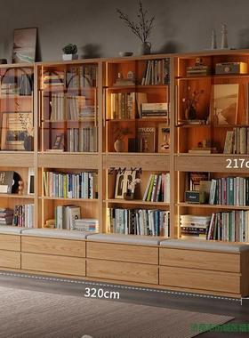 北美整UTJ原木樱桃墙木满墙全电视柜座书柜黑桃胡卡实木书架客厅