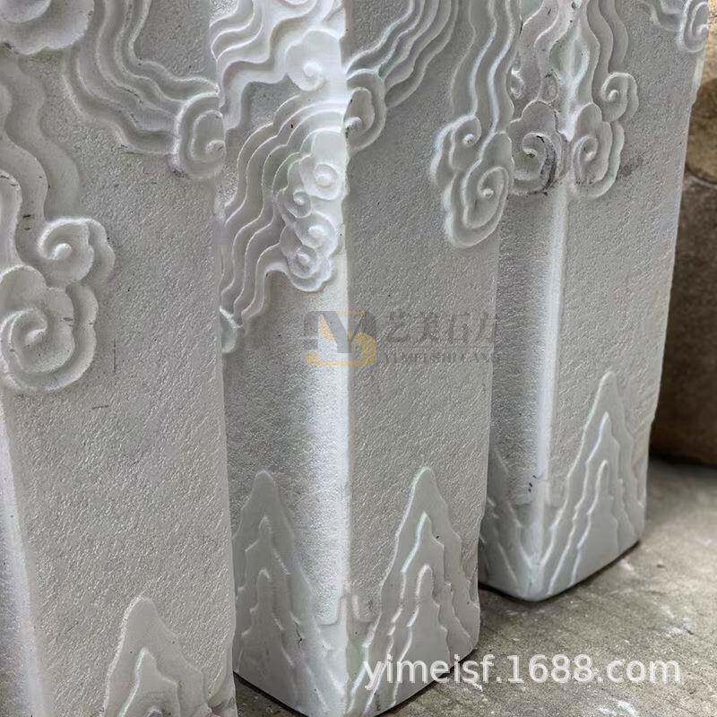 祥云座柱花汉白广西玉白底底柱聚宝盆盆柱园艺摆件虫鱼鸟兽浮雕曲
