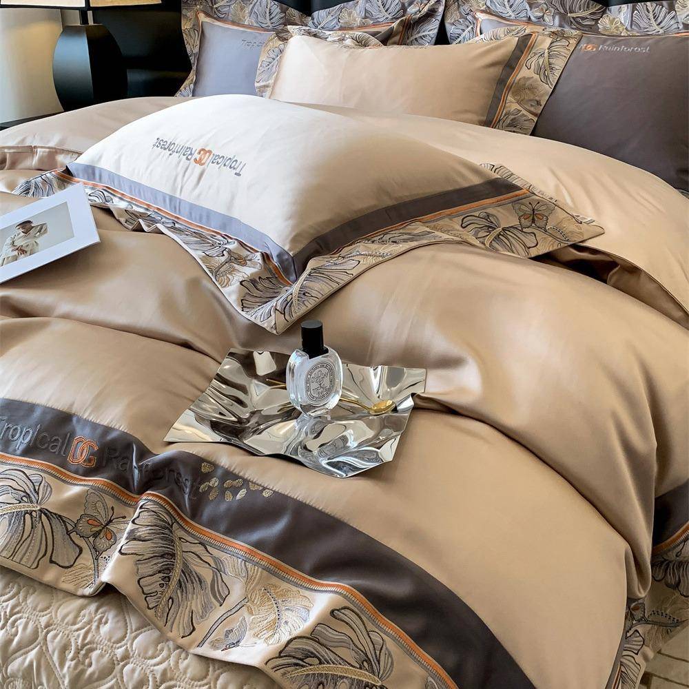 欧式140支丝绣棉纯棉床盖板四KLP件套轻柔奢刺被套床单样间床品