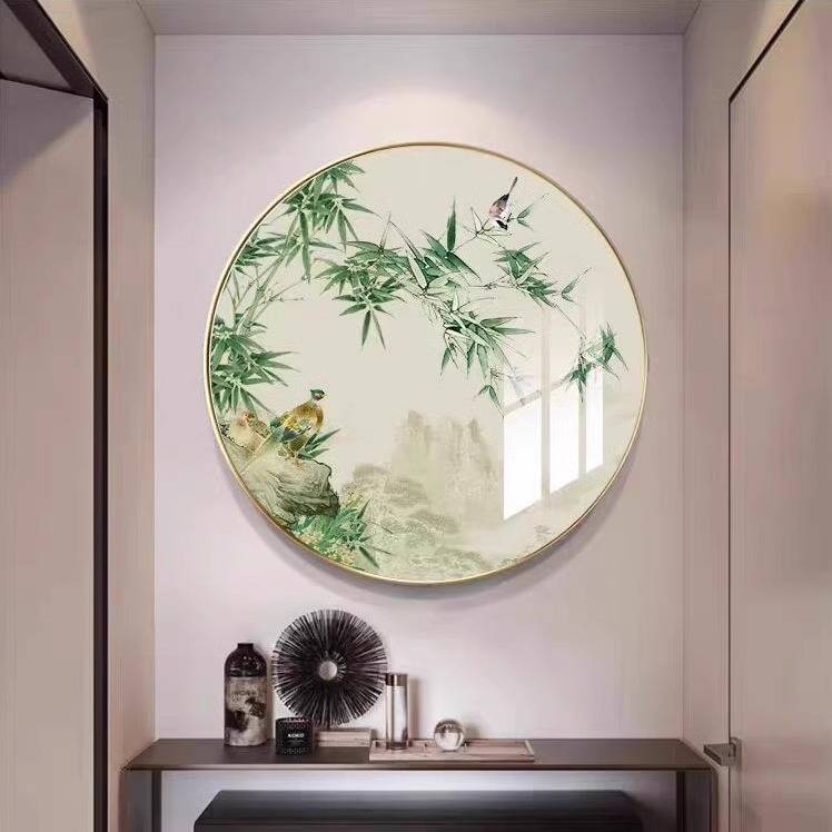 新中式圆形竹子玄关装饰画节节高升中国风客厅挂画茶室餐厅墙壁画图片