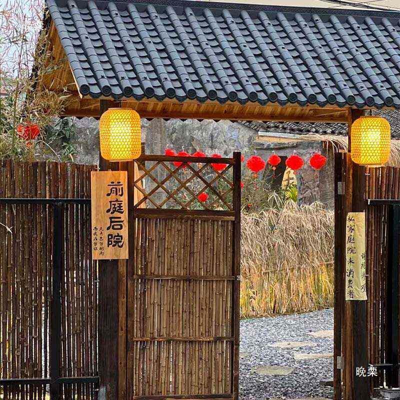 民宿庭院景区菜木园门竹墙院门头竹门IFK小中式围门头竹门民宿庭
