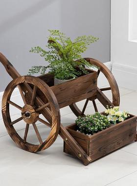 花创意户78777508外庭院景观装饰阳花台盆地复古木质落花架摆件园