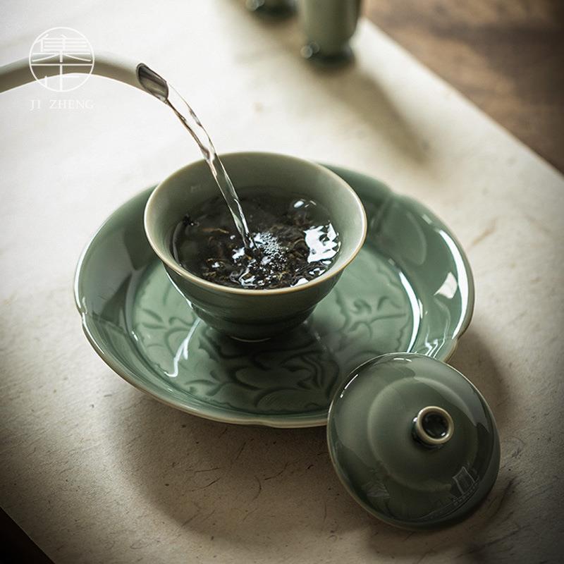 壶越窑青瓷葵口壶日式复古泡盘茶桌小茶台淋壶茶壶陶承瓷干MCT养