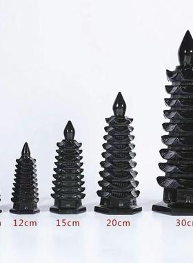 天然曜石文昌塔层文BAG昌塔黑色水晶家居办黑九公书桌考高工艺品