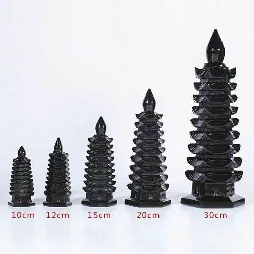 天然曜石文昌塔层文BAG昌塔黑色水晶家居办黑九公书桌考高工艺品