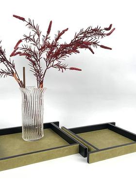 简约新款绿色皮革托盘件纸VIT巾盒摆组合酒店展样板间厅茶几盘托