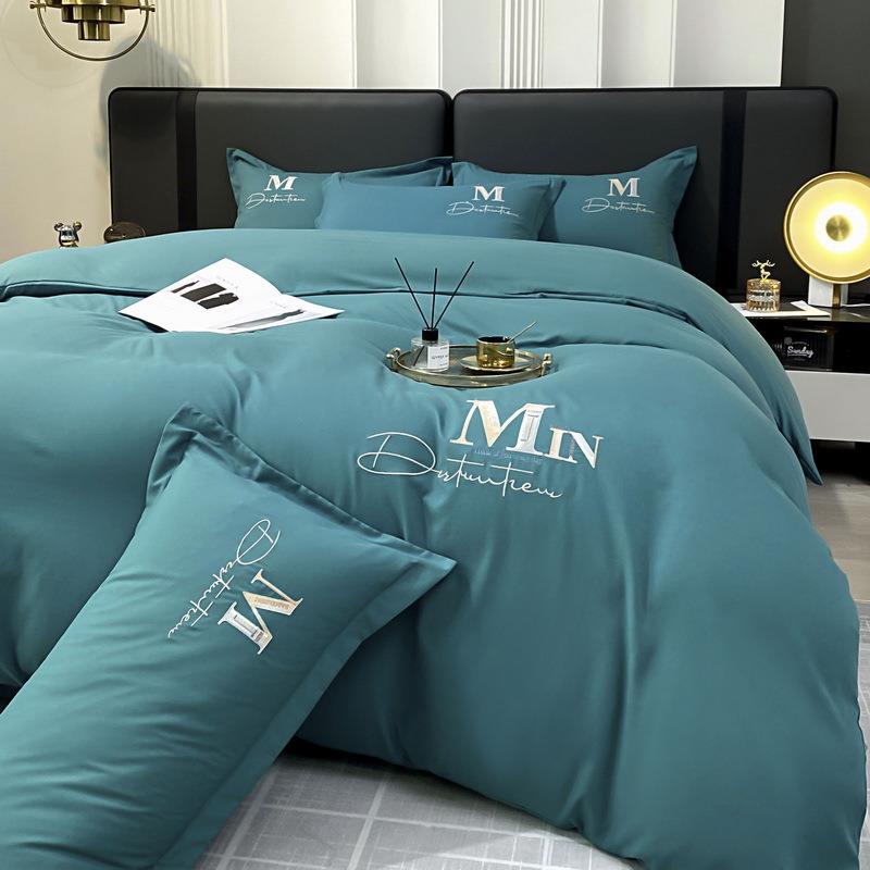 奢轻长绒床上套绣花四件41944磨毛刺绣床单纯色加厚床上用品被棉套