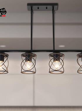 美业式12757多头餐厅吊灯古笼字式工吊灯酒仿吧餐厅岛台复古铁艺