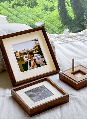 方正形相框摆台实木字画装裱照片打印胡黑桃画框架挂加墙LVO尺寸