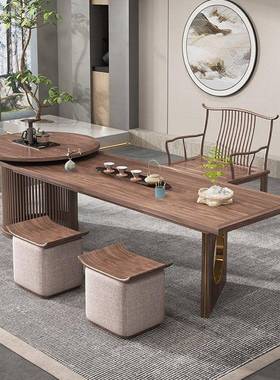 新中式实木茶桌椅组胡合茶台办公室茶茶室泡桌黑桃家木具XDI全实