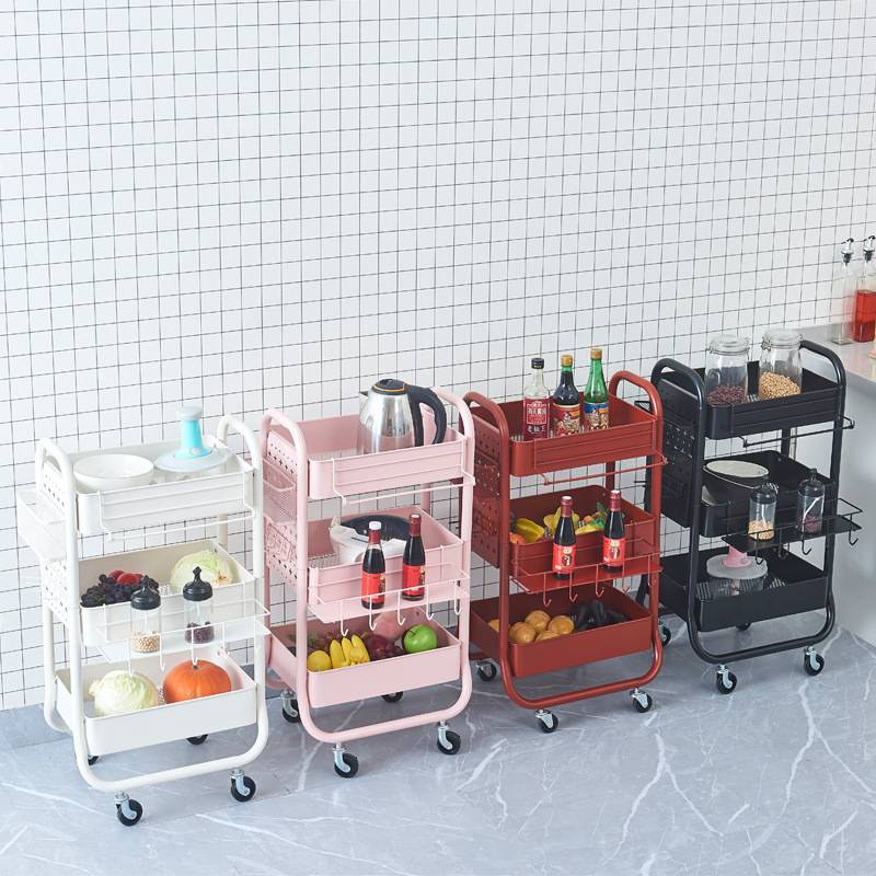 洞洞板置物架厨房客厅卧室加厚落地式多挂钩挂桶多功能手推车