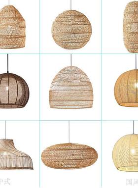 灯藤编吊日式民宿客厅餐厅卧45486室灯阳台笼南亚麻绳田园藤艺吊