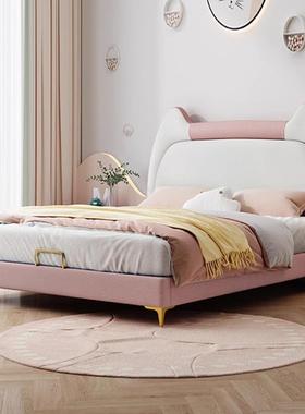 童代床皮艺女孩卧室现约猫耳朵儿实简木70375软包储物单双人皮床