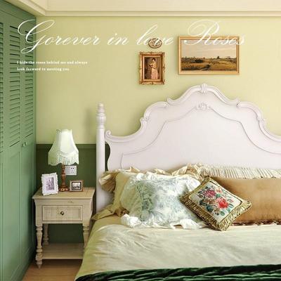 美式WFM轻奢实床现代简约白色1.8双人床1.木5古复法风式床奶油公