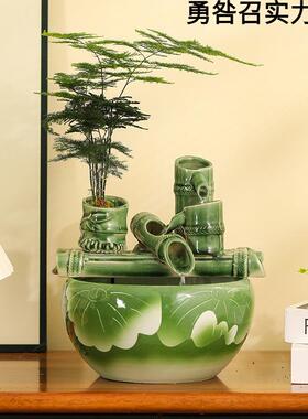 陶瓷流水摆水循环电鱼缸小型家用客厅视柜桌装饰件IEP家面居喷泉