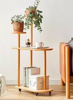 实木花架现代简约室内客带轮可移物动沙厅发边多几置架层WNJ花盆
