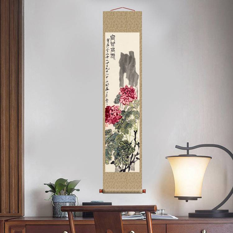 齐白石富贵高寿牡丹图仿古画复制品花鸟画名人字画玄关书房装饰画图片