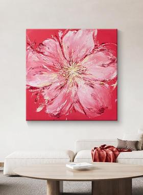 顺花丰大红色立体花朵手装绘油画现代卉庆结喜LIG婚用饰客厅床头