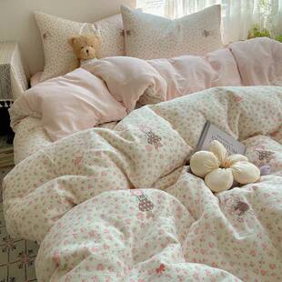 A类纯棉床品四件母套级双层纱床单生被套单人婴学宿舍F996J897三