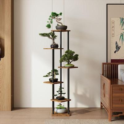 奢实木内花架阳台置物架室装饰OHV客轻厅简约花盆架落子地式多层