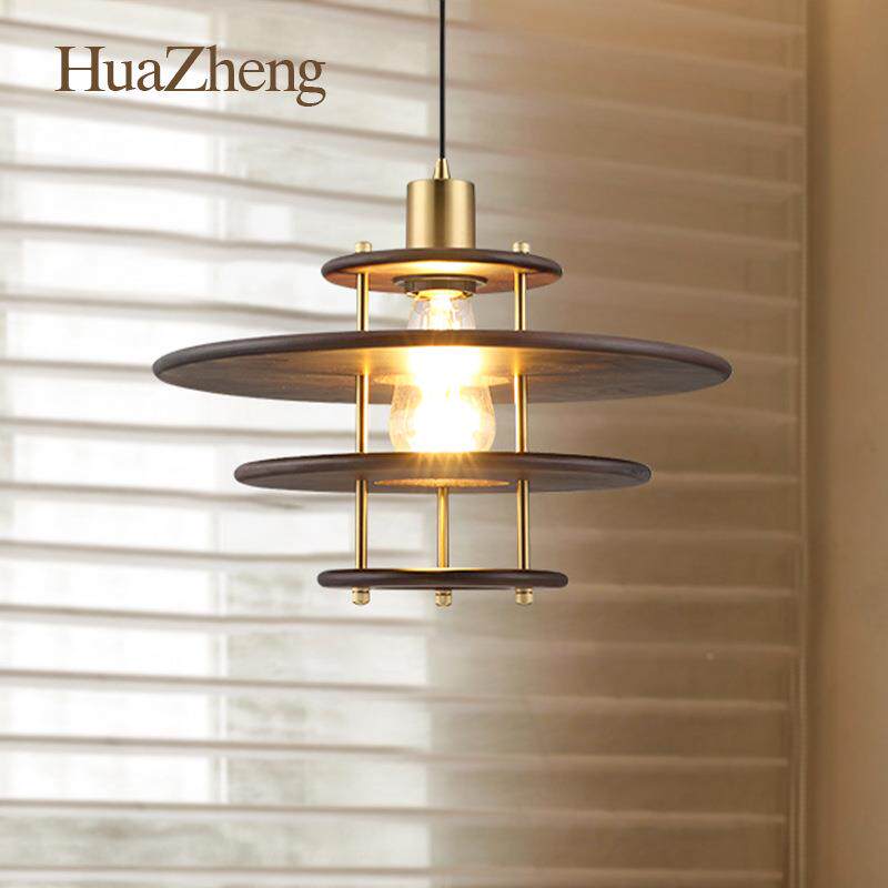 中古实木飞碟餐厅P5吊DD133胡桃木灯复古吧台H餐桌民宿茶室吊风线