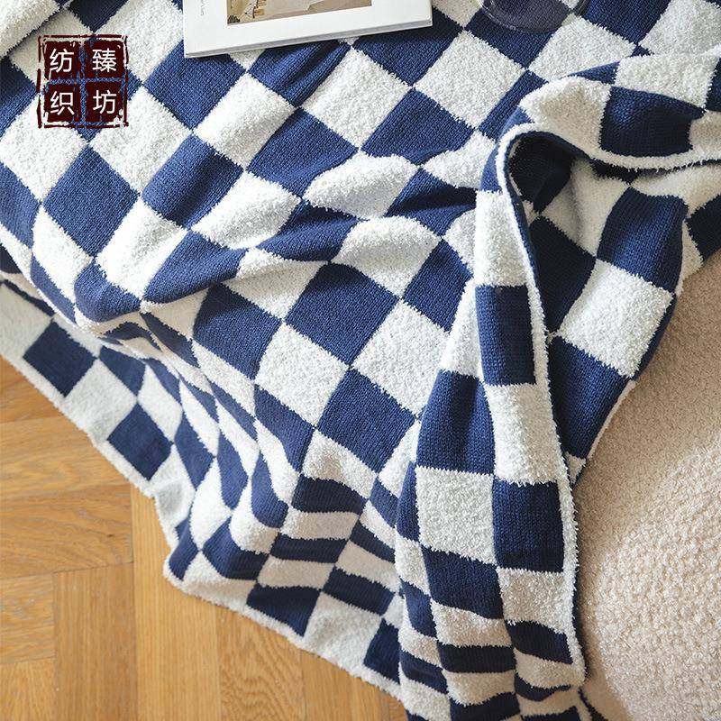 新款休简约方格织毛线针盖毯公午毯拍照道具无品牌/家办具软装配