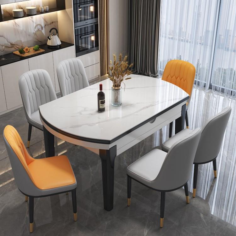 岩板伸餐桌椅组合现代简轻奢家用无品牌/吃饭变折叠缩饭桌可圆桌