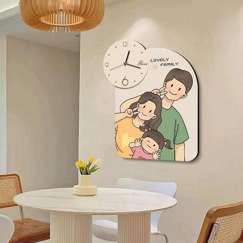 一四家三口钟创表挂钟客厅家用HZU时尚网红餐厅时装饰画意钟挂墙