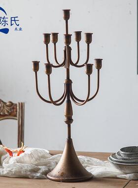 具法式复古多头烛晚台摆件欧式烛光餐装饰道A1917玄关入户旧做蜡