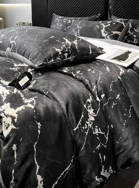 轻奢风冰丝四件被套水洗真/丝滑裸睡床上WZ100292床单套枕套1.5梦